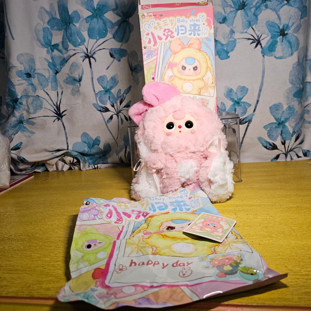 Baby Three Happy Day OPENED BOX Pink Rabbit 360 Boba Eyes Pink Hair O Mouth